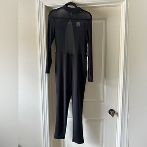 NWT Iris Women’s Long Sleeves Jumpsuit Black Size Large Mesh See Through